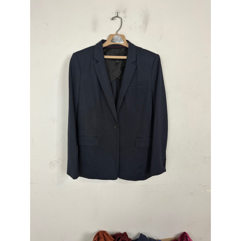 Banana Republic Womens Navy Blue Micro Dot Single Button Blazer Jacket 16 418047